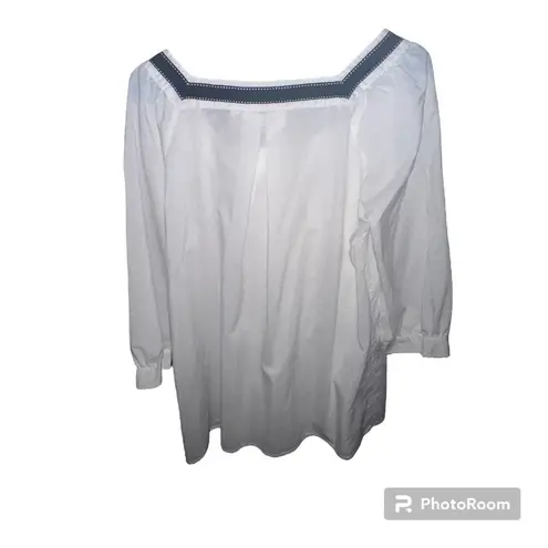 Harvé Benard Harve Bernard White & Black Front Pleaded Short Sleeve Square Neckline Blouse