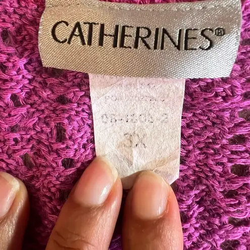 Catherines womens crochet open cardigan sweater orchid pink elbow sleeve 3X