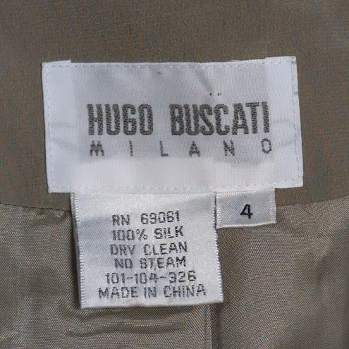Hugo Buscati Tan Beige Double Breasted Silk Blazer Jacket Womens Size 4