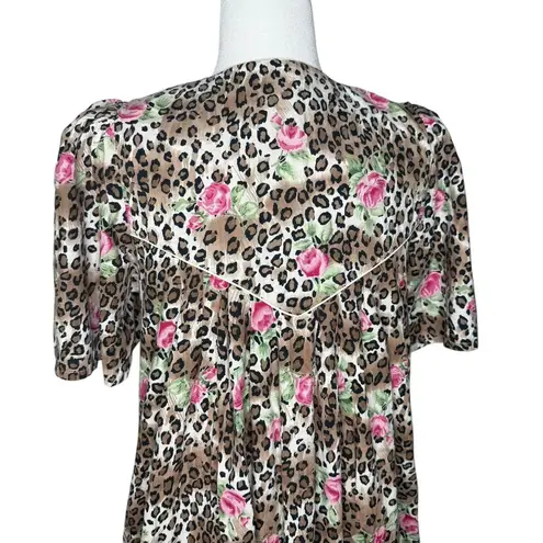 1980s Vintage Barbizon S Animal Print Floral Nightgown Muumuu House Dress Cotton