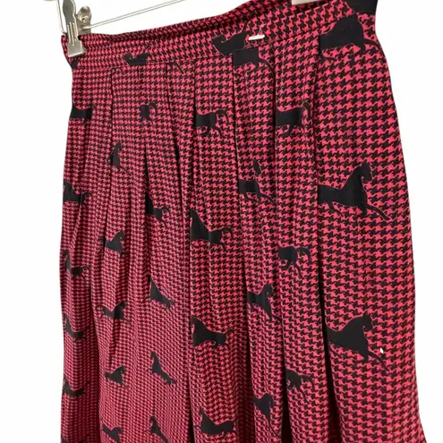 Vintage Lord & Taylor Skirt 4 Red Black Houndstooth Horse Pleated Equestrian 90s