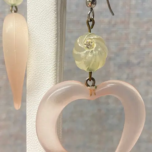 Frosted Pink Heart Beads Drop Earrings Y2K Aesthetic Trendy Fashion Accessory