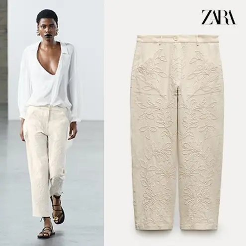 ZARA NWT  EMBROIDERED PANTS ZW COLLECTION. Size Medium