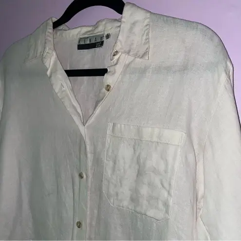 Kenar Size S White Linen Top Button Up Collar Blouse Coastal Lagenlook Minimal