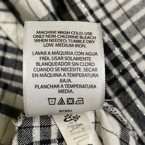 Time & Tru Women's Plaid Long Sleeve Button Up Shirt Top XL Winter White Black