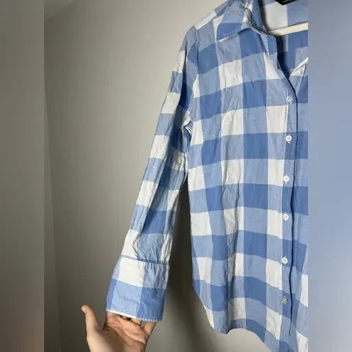 Norma Kamali Blue and White Gingham Checked Button Up Vintage Sz XL