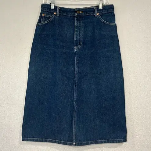 Lee Vintage  100% cotton denim A-line midi skirt front slit 14