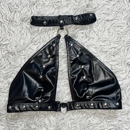 Last chance…Lust Juno Top w/Velcro Choker Neck Faux Leather S M Small Medium Black