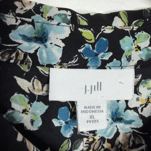 J. Jill Button Down Layered Tunic Top Blouse Large Petite Long Sleeve Floral Black Size undefined