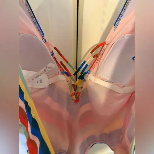 The Bikini Lab NWT Palm Springs One Piece Swimsuit Striped Plunging Size Medium