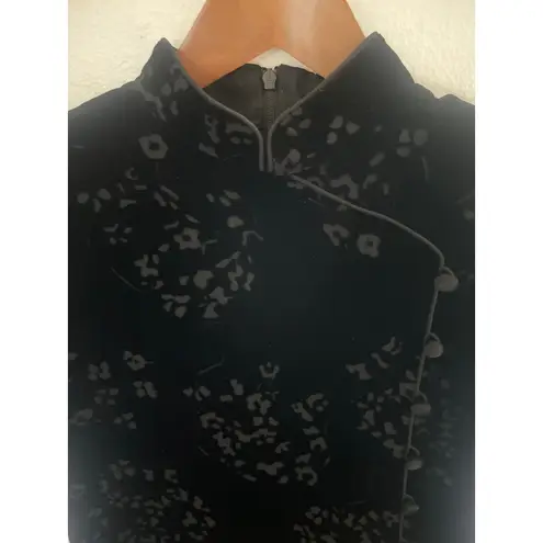 Vintage 90's Y2k Mini Velvet Burnout Cheongsam Dress Black GOTH GRUNGE Size 6