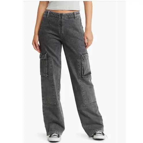 NWOT PTCL High Waist Wide Leg Cargo Jeans in Black Wash Gray Size 23