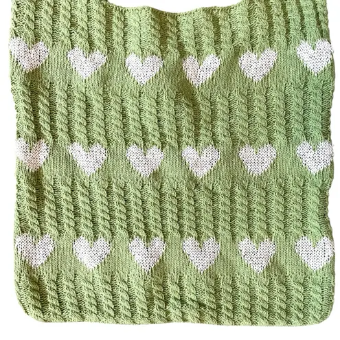 None Crochet Heart Tote Bag Green Shoulder Bag Cute Knit Purse Y2K Aesthetic Love