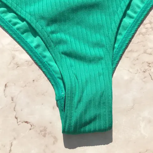 Topshop Vibrant Green Ribbed High Waisted  Bikini Bottoms