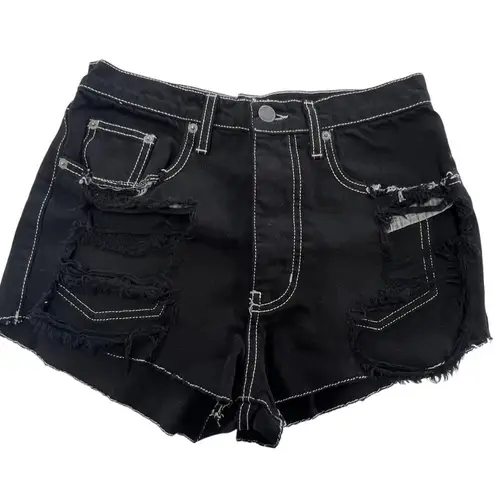 Carmar Shorts Womens 25 Black Distressed Frayed Hem High Rise Denim Grunge
