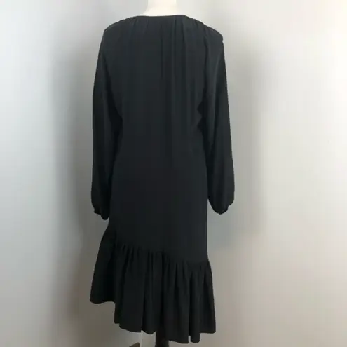 Jill Stuart Black Silk Asymmetrical Drop Waist Long Sleeve Peasant Dress Sz 0