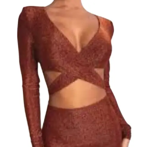 Meshki  Blue Glitter Long Sleeve Cut Out
Bodycon Mini Dress Size XS NWT