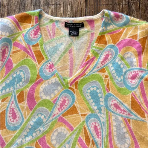Daniel Bishop 100% Cashmere Sweater Pastel Paisley Print Sweater Size Large Pink