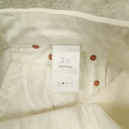 Mother The Looker Ankle Fray White Jeans Mid Rise GLASS SLIPPER size 26