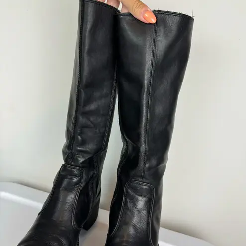 Vtg Y2K Harley Davidson Black Leather Tall Pavement Boots Sz 7.5 Chunky Moto