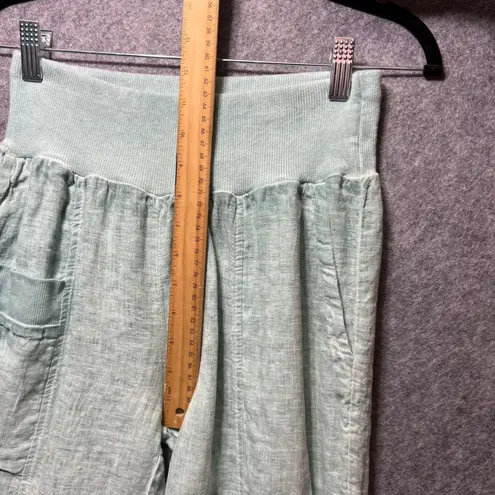 Inizio Made in Italy Linen Pants S Mint Green Lagenlook Wide Waistband Cropped