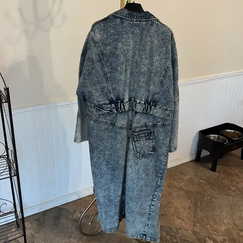 Vintage 80s Blue Acid Wash Denim Duster Coat Denim coat Jean Coat Size M