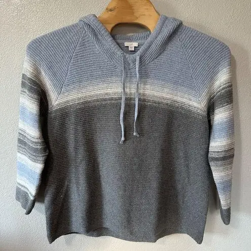 J.Jill Knit Hoodie Sweater Blue Gray Colorblock Striped Pullover Womens Large