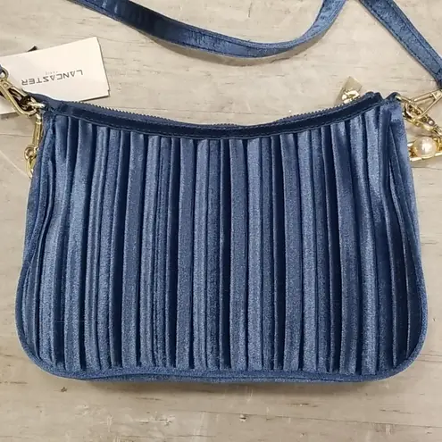 💕LANCASTER PARIS💕 Pleated Velvet Crossbody Bag ~ Blue NWT
