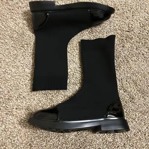 Sock Mid Calf Boots Slim Boots Ankle Boots Flat Shoes Booties Winter Shoes Fabric Boots Black Size 6