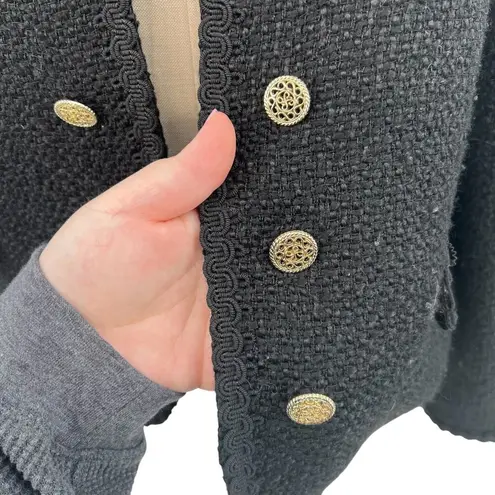 ZARA  Jacket Button Textured Tweed Gold Button Open Cropped‎ Black Blazer XXL