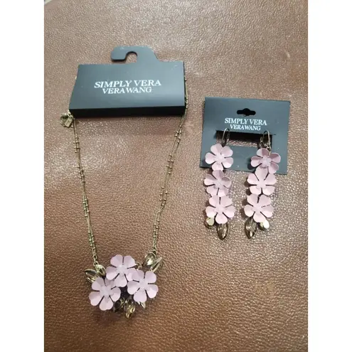 Simply Vera Wang 3D Pink Triple Floral Statement Necklace & Earrings Set