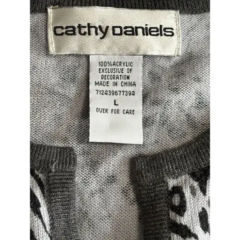 Cathy Daniels Black/Gray Tiger Sweater Round Buttons 3/4 Sleeve Size L Ribbed