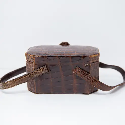 Surrey Original Vintage Genuine Patent Croc Leather Top Handle Purse Bag Tote