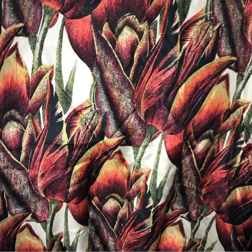 Keren Hart Vintage Silk Track Jacket Small Tulip Print Brown Rust Green Zip Size undefined