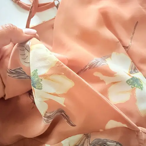 Lulus All Mine Rusty Rose Floral Wrap Dress High Low Ruffle Chiffon Tie Waist M Pink Size M