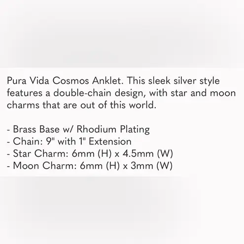 PURAVIDA Rhodium Plated Moon & Stars COSMOS ANKLET NWT Silver