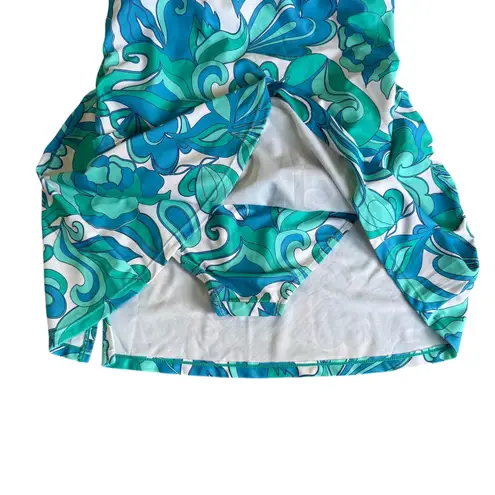 Swim Dress Cover Up Medium Blue Green Floral 80s Mod Style Cute