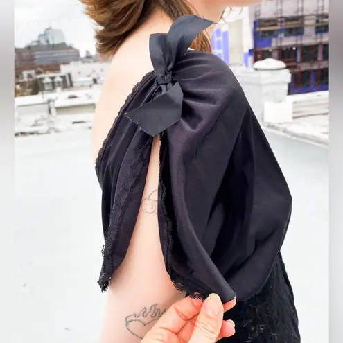 Vintage black lace teddy Romper lingerie black negligee one piece sz Medium