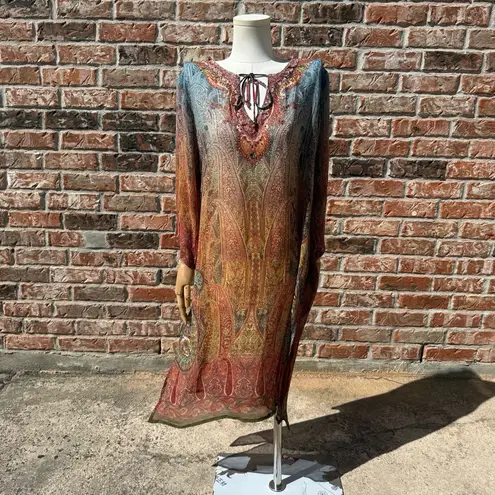 Sheer vintage Y2K paisley swimsuit coverup dress w/rhinestones / M / EUC Red Size M