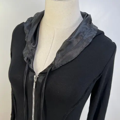 Joseph Ribkoff Vintage Satin Trim Hoodie Jacket Black