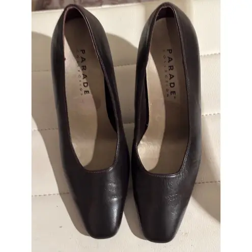Parade Collection black Leather Square Toe Block Heel Classic Pumps Size 6