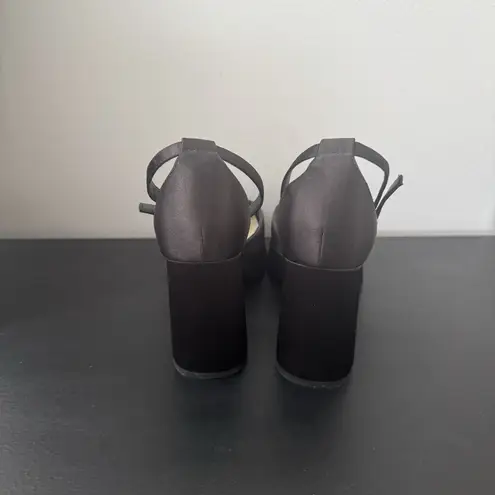 Modatope Women’s Black Satin Platform Chunky Block Heel Platform Pump Size 8