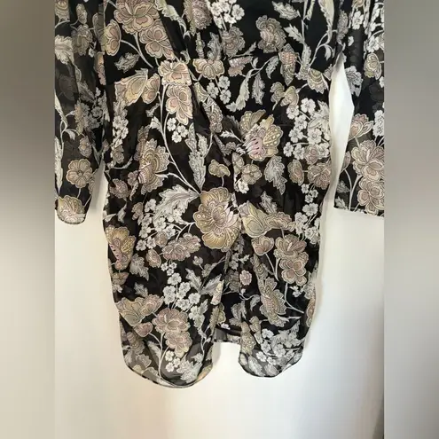 River Island black floral deep v long sleeve dress size 10 NWT