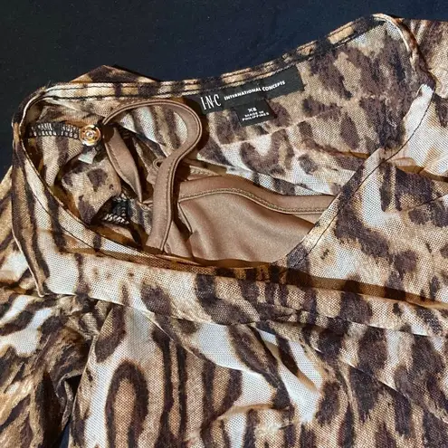 INC leopard ocelot print bodycon ruched mesh dress slip mob wife club XS 90s Y2K