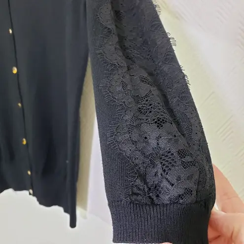 Catherine Malandrino CATHERINE BY CATHERINE MALADRINO Small Black Cardigan, Lace, Button-Down Sweater