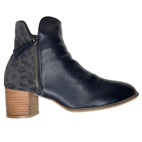 Bueno Jenna Leopard Print Dual Zipper Bootie Stabked Block Heel Ankle Sz 6.5