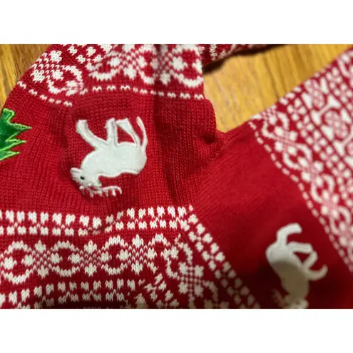 Festified Christmas Sweater Red White Fair Isle Reindeer Tree Holiday Pullover S