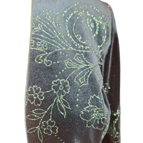 R & M Richards  Womens Size 6 Petite Velvet Suit Jacket Deep Teal Green Embellished