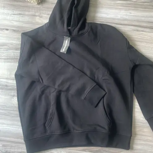 Pretty Little Thing PLT Premium Coal Black Sports Academy Puff Print Oversized Hoodie Black NWT