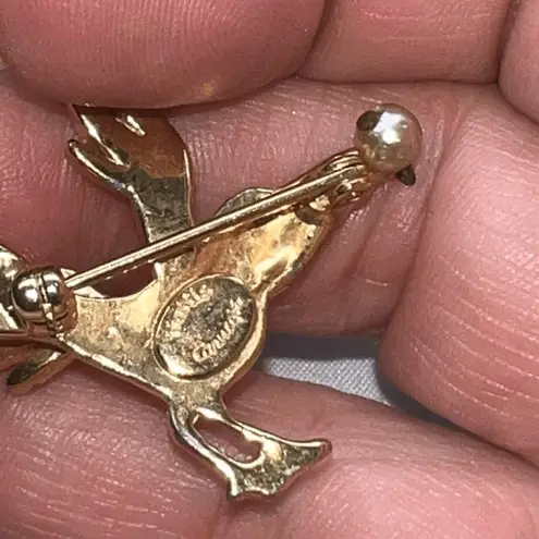 Hattie Carnegie Signed Stork With Baby Bundle Brooch Circa 1930